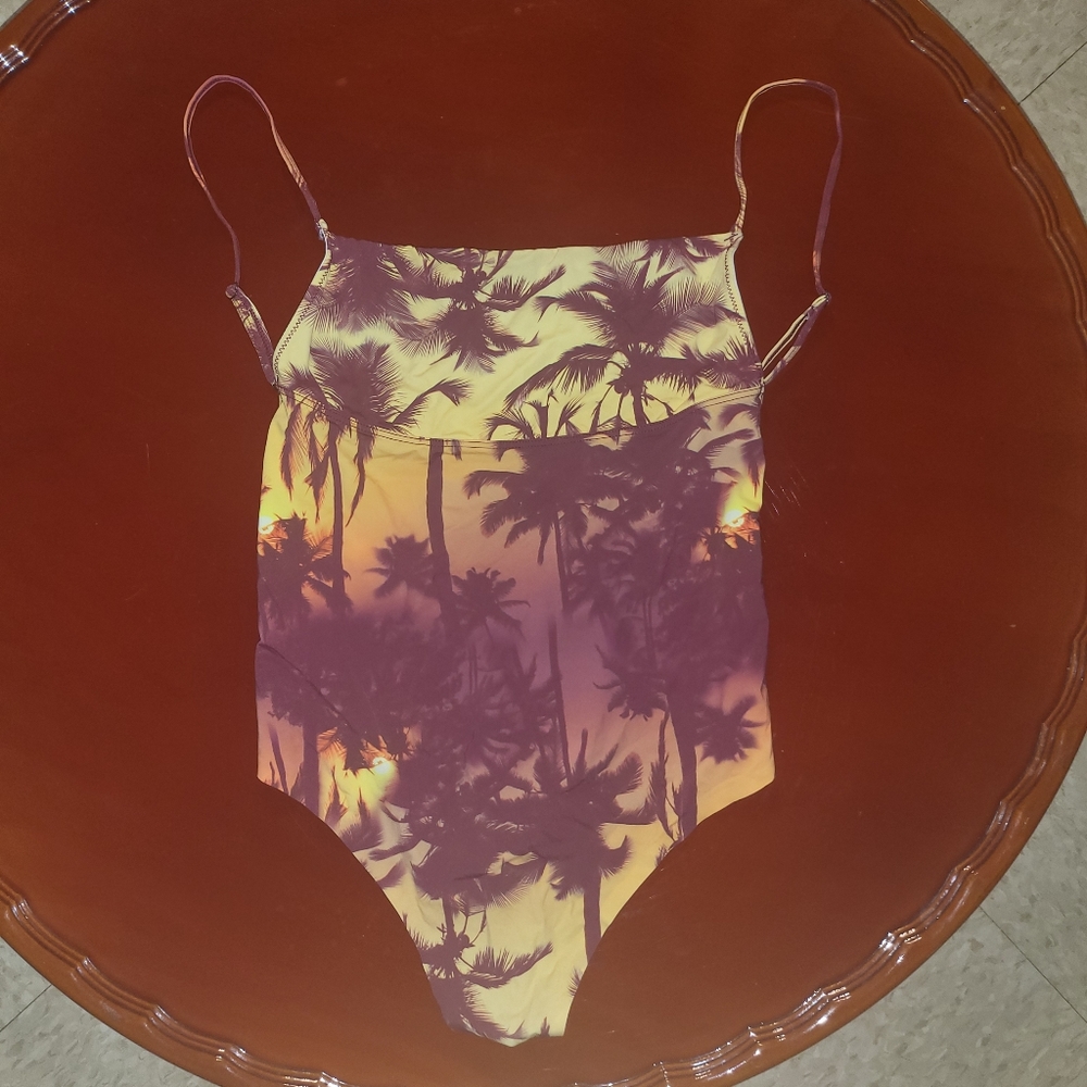UO Bodysuit Tropical Palm Trees Size Small Urban Outfitters Out From Under
